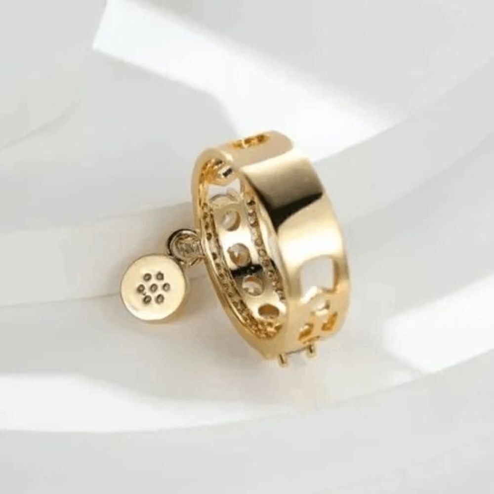 GOLD DIAMOND RING BAND WITH HANGING CHARM - Picture 2 of 10
